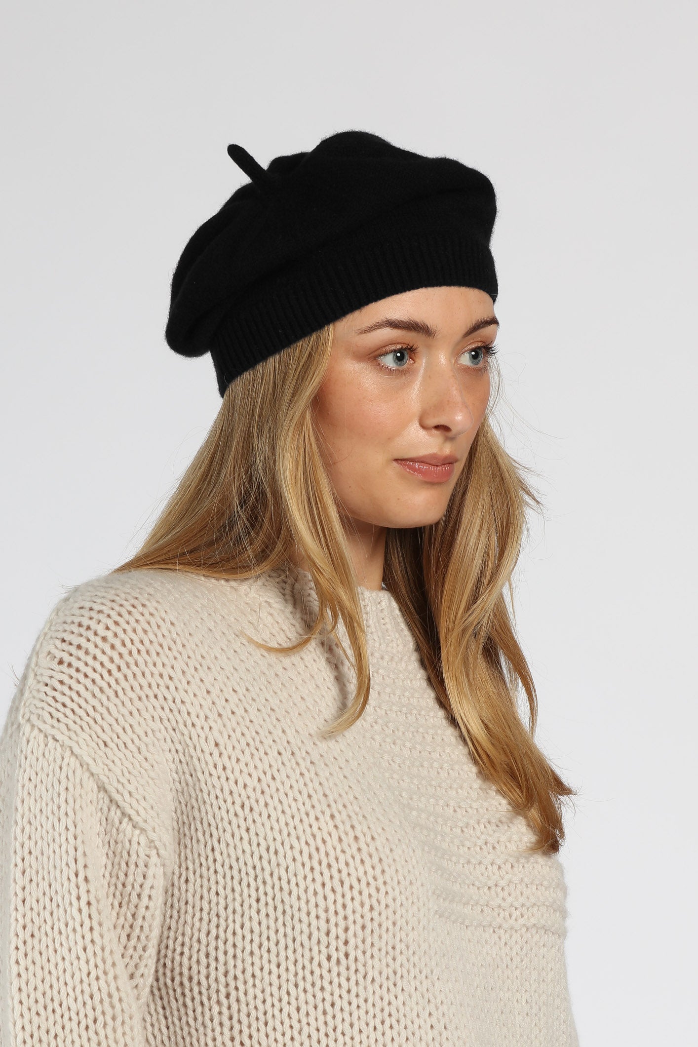 1552 French Beret Hat, Reversible Solid Color Cashmere Knit Warm Beret Cap Cashmere Beret – Nuan Cashmere main image 2