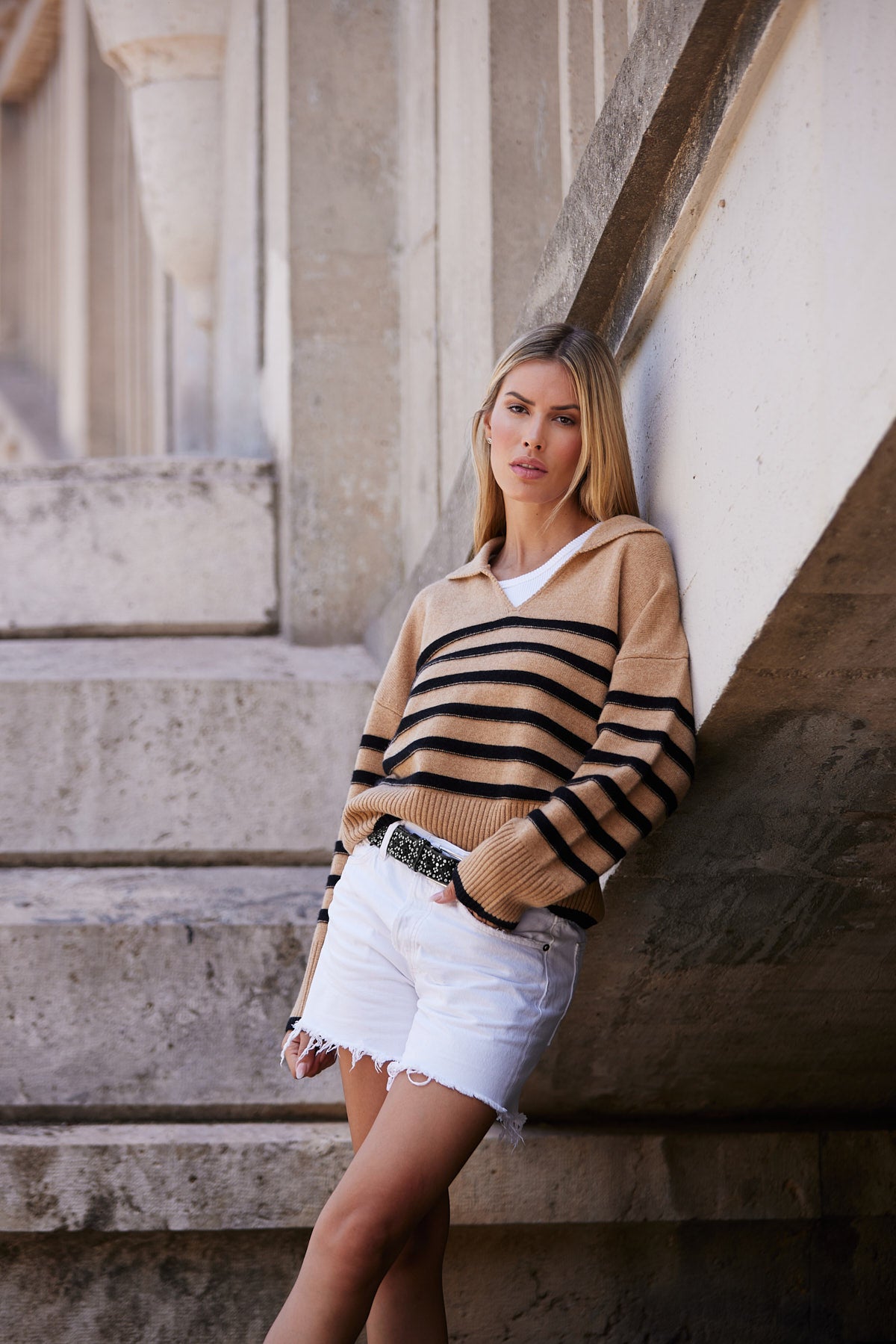 Striped Polo Sweater - Nuan Cashmere - classic - elegant - cashmere