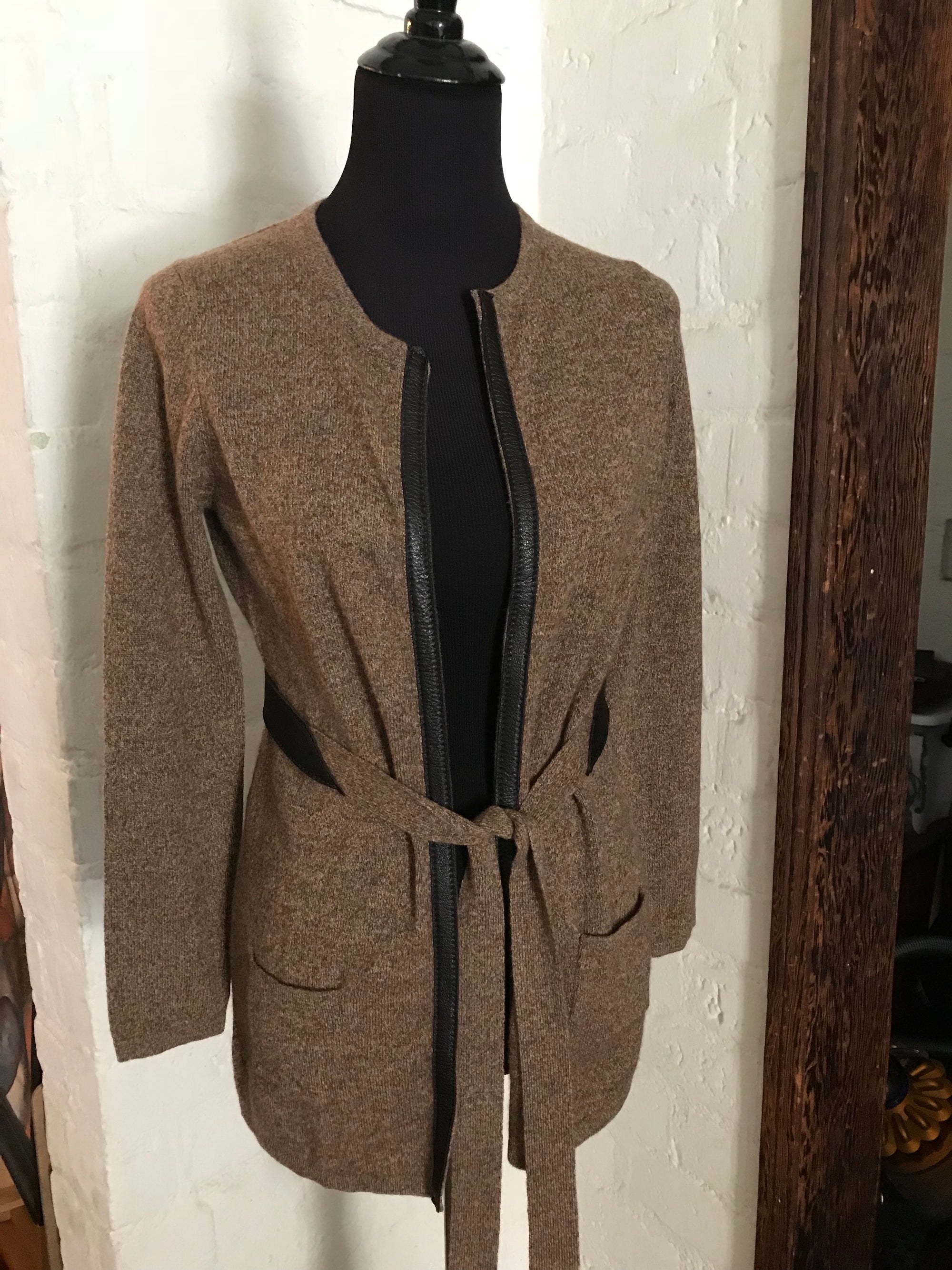 Belted Cardigan with Leather Accents