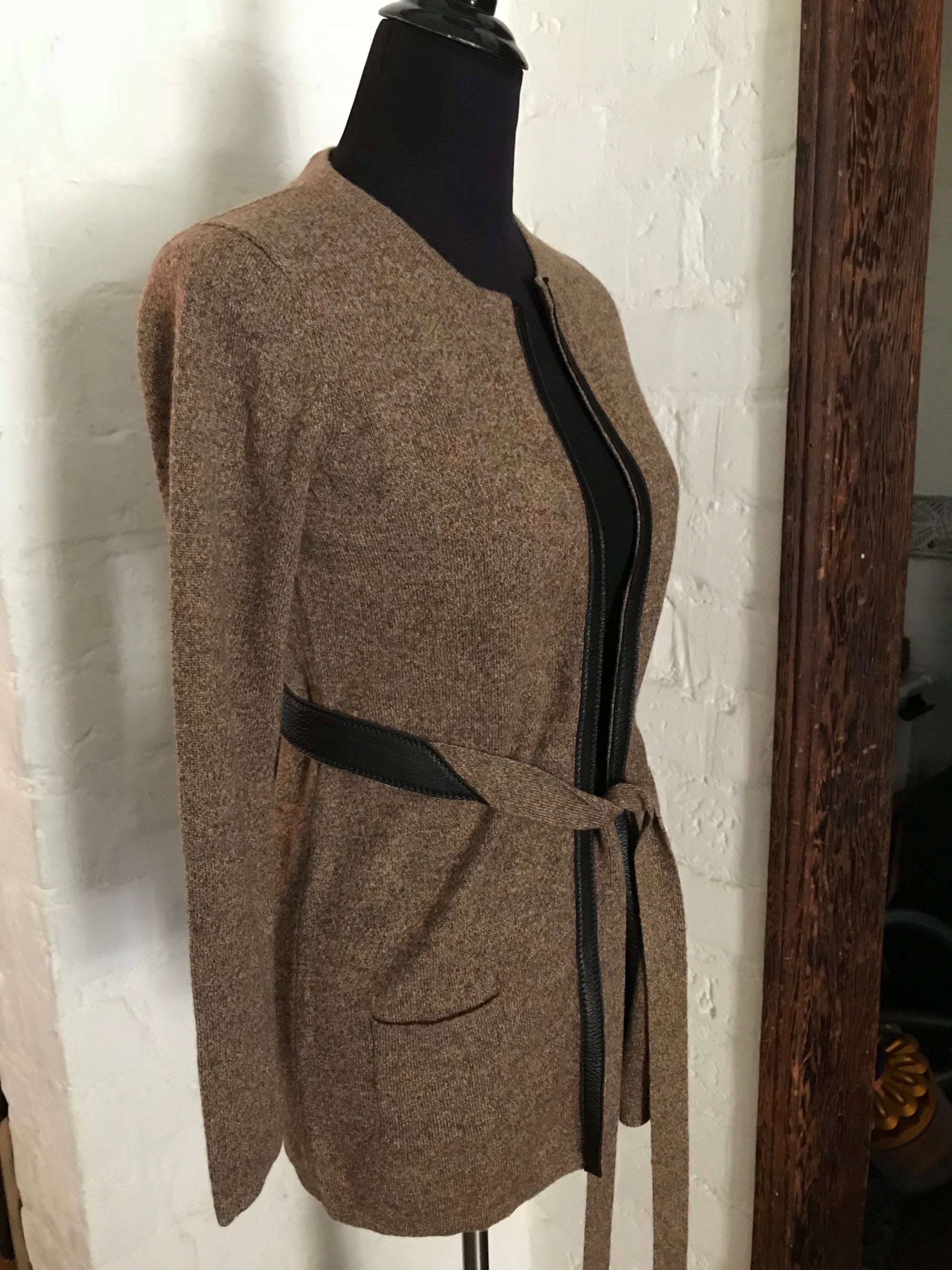 Belted Cardigan with Leather Accents