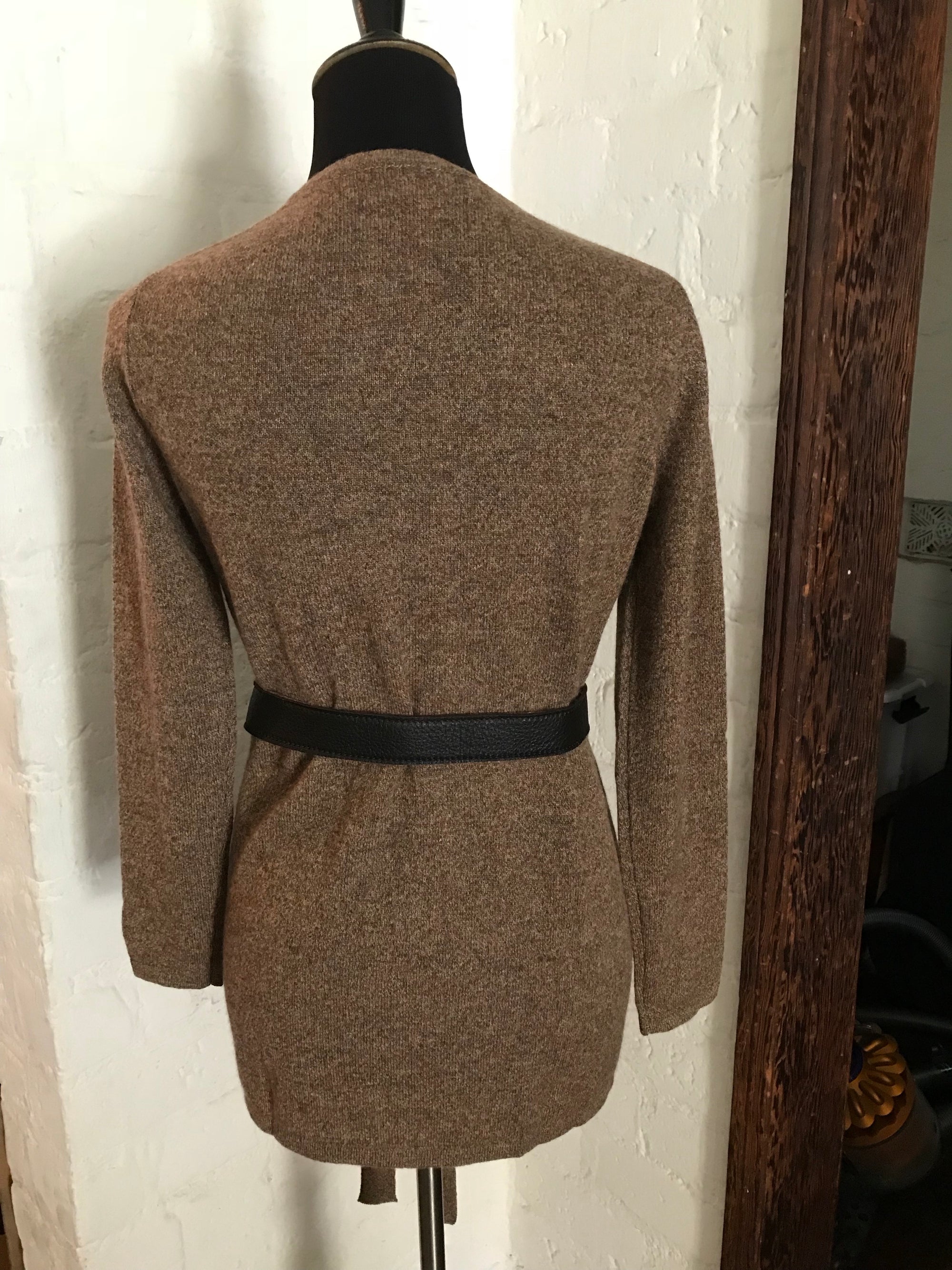 Belted Cardigan with Leather Accents