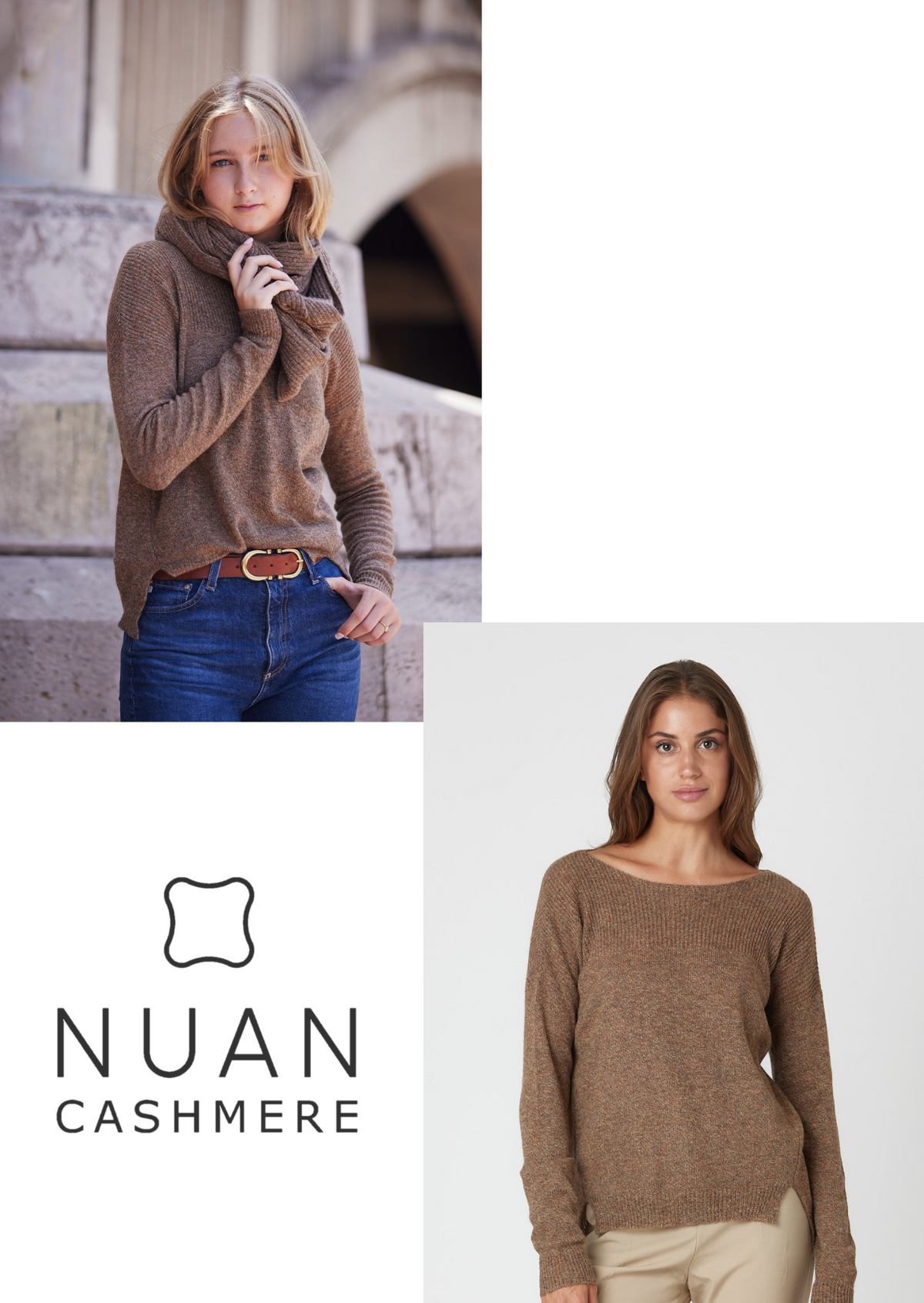 Ribbed Infinity Scarf &amp; All Seasons Sweater (rust) - Nuan Cashmere - classic - elegant - cashmere