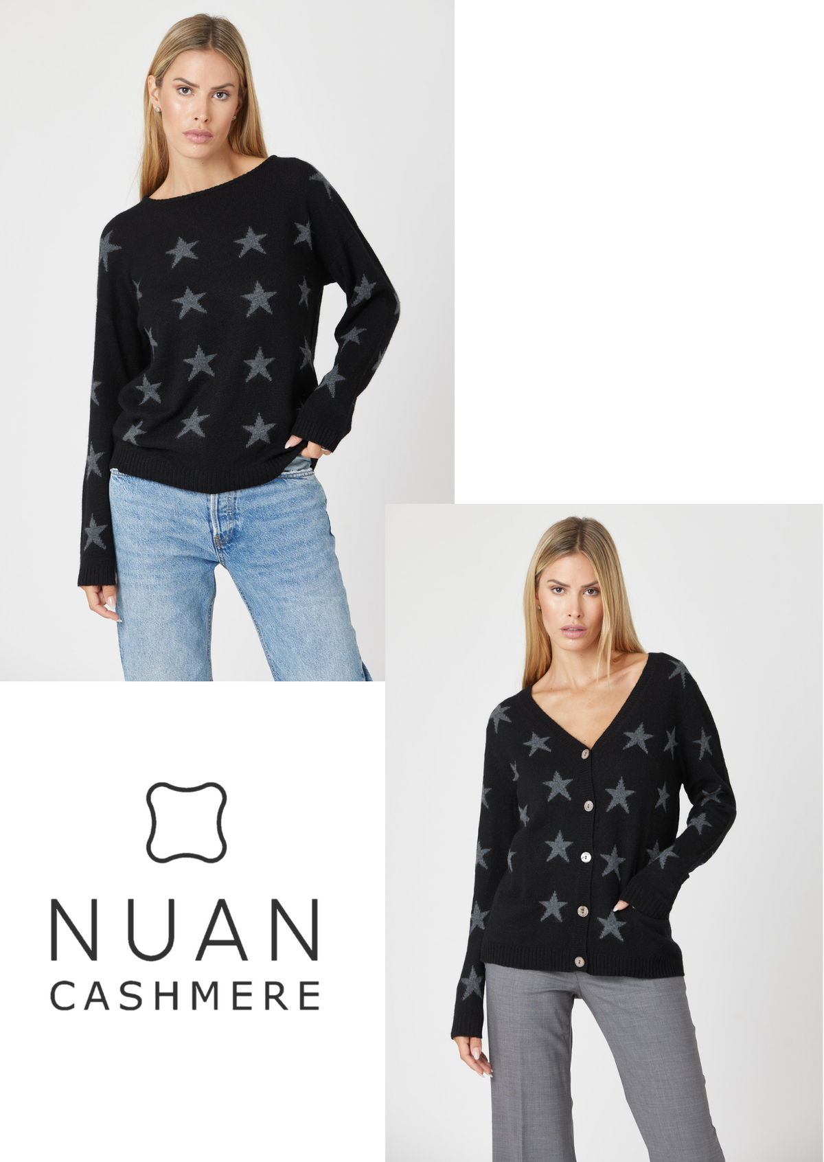 Relaxed Cashmere Star Crew &amp; Cardigan - Nuan Cashmere - classic - elegant - cashmere