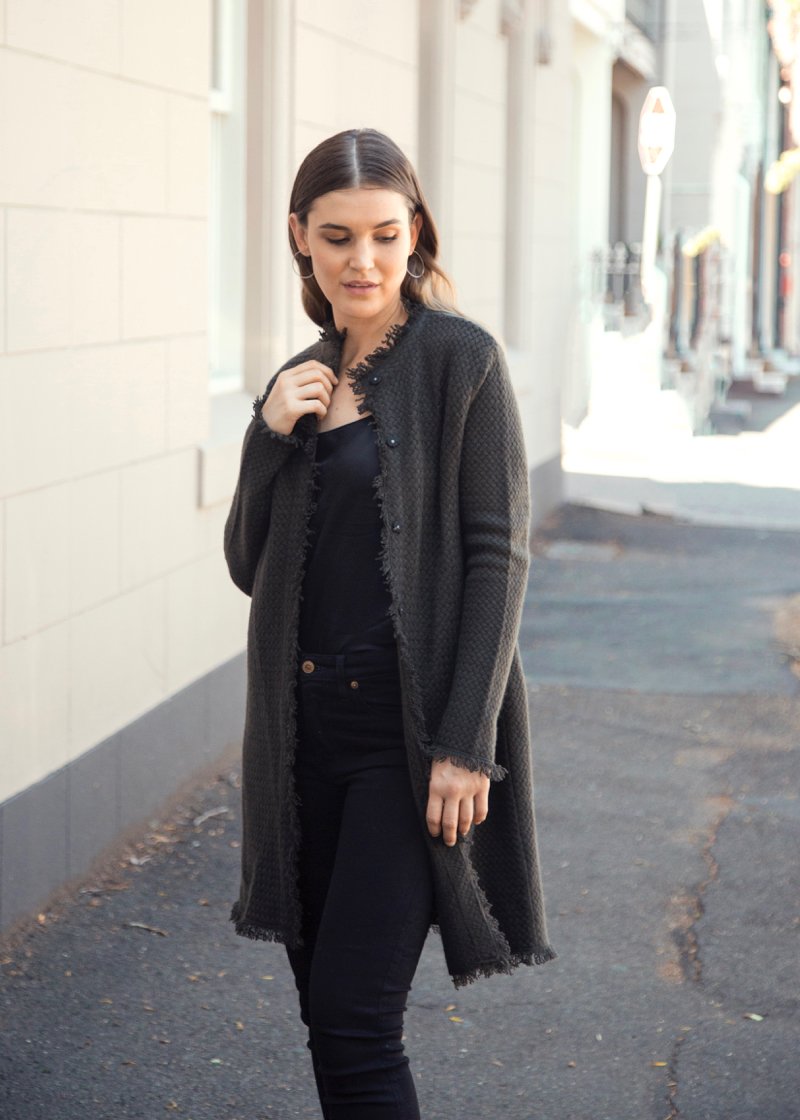 COCO Mandarin Coatigan Black Nuan Cashmere