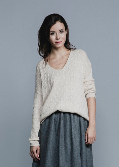 Handknit Cable Sweater - Nuan Cashmere - classic - elegant - cashmere