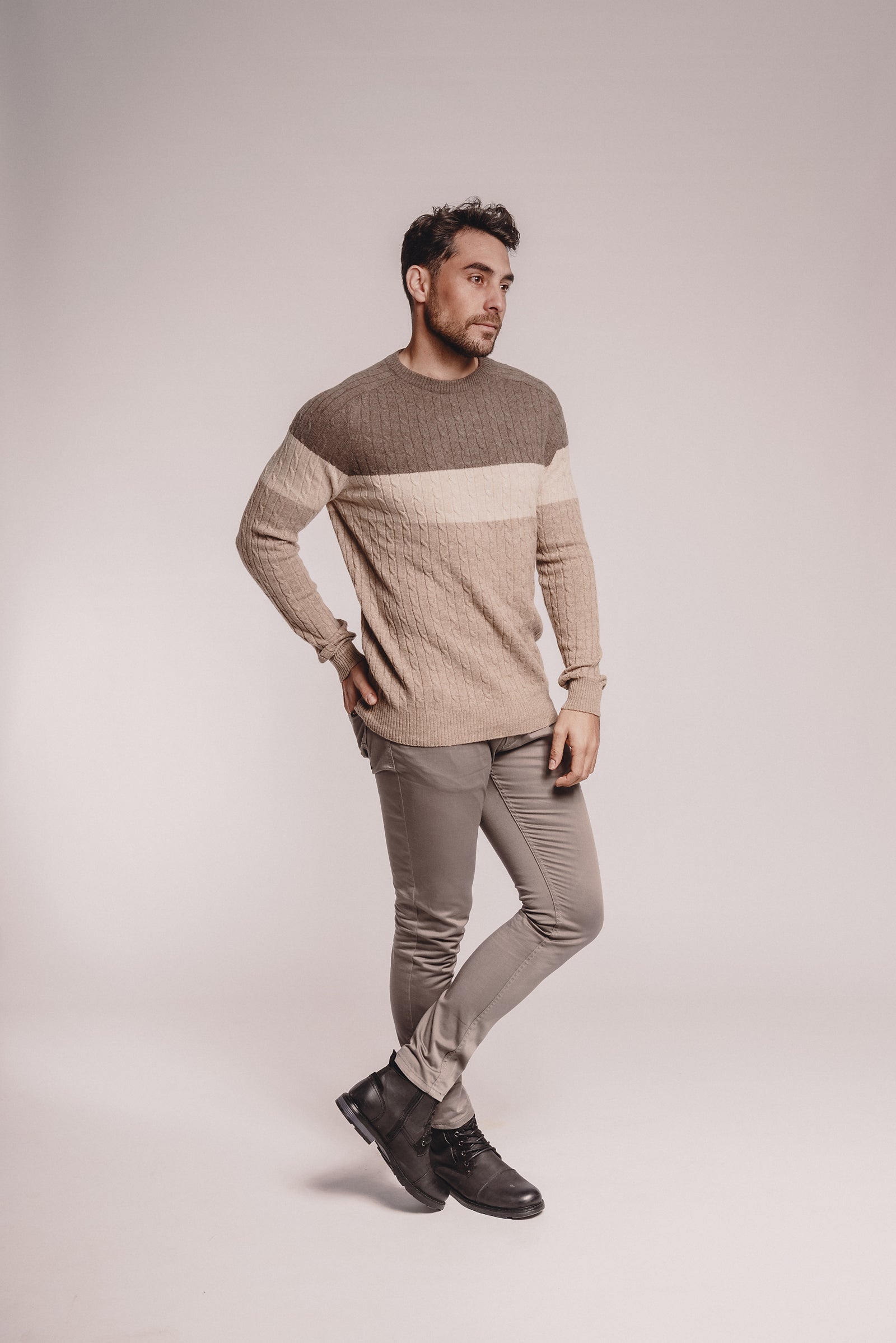 Tri-Colour Cable Sweater - Nuan Cashmere - classic - elegant - cashmere