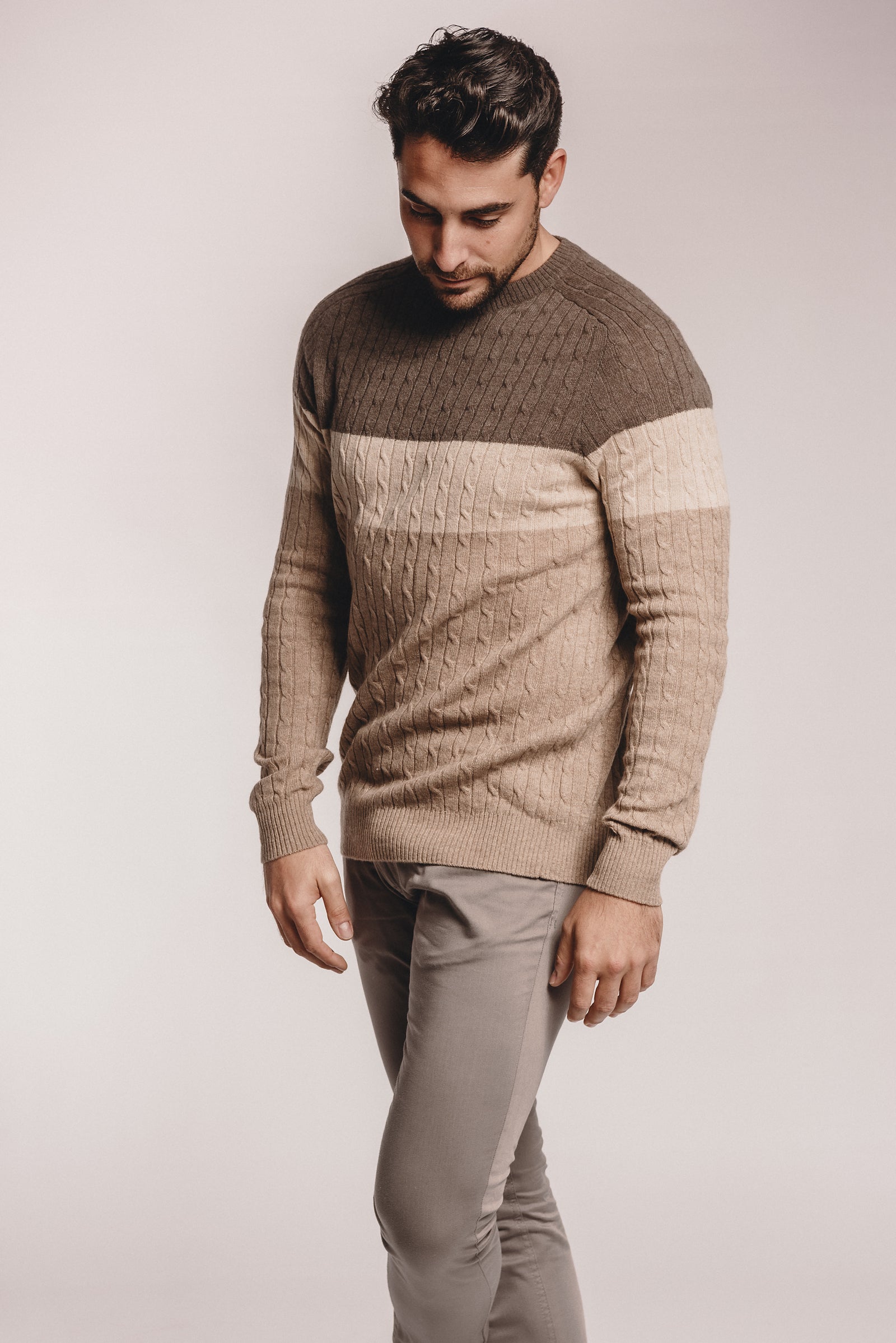Tri-Colour Cable Sweater - Nuan Cashmere - classic - elegant - cashmere