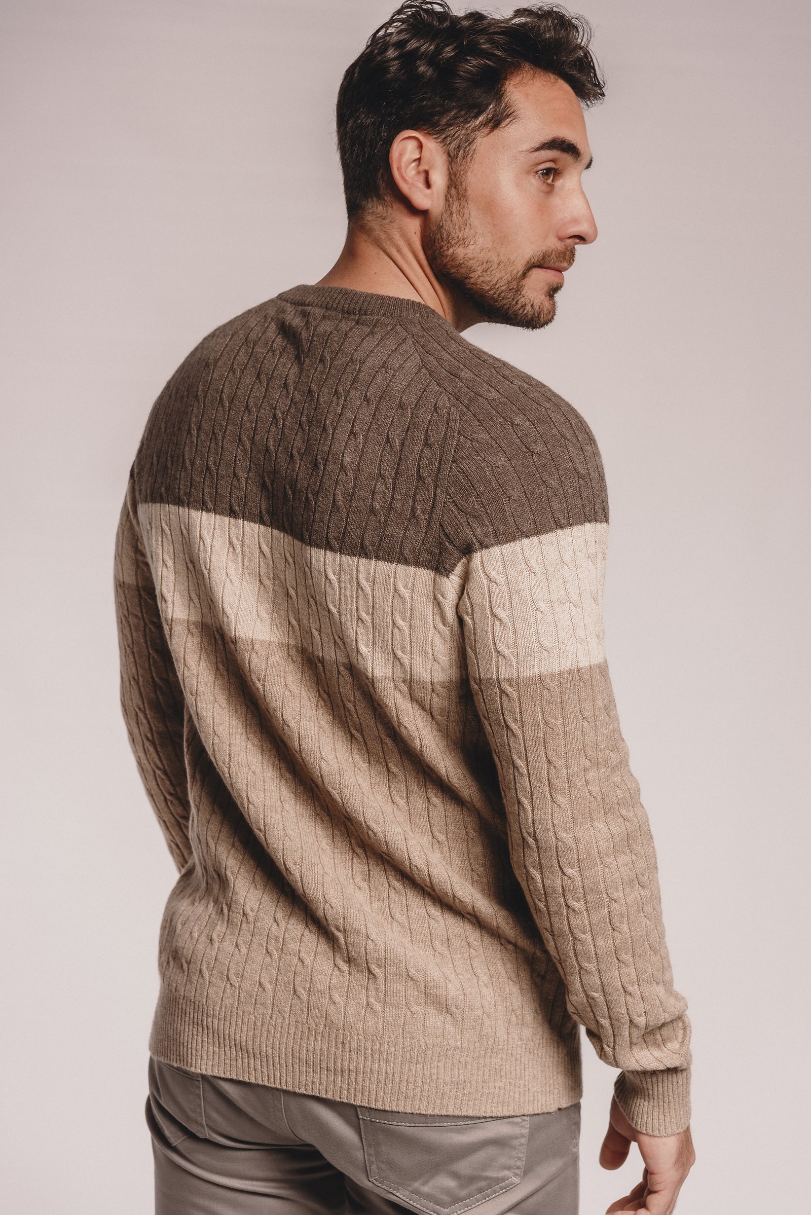 Tri-Colour Cable Sweater - Nuan Cashmere - classic - elegant - cashmere