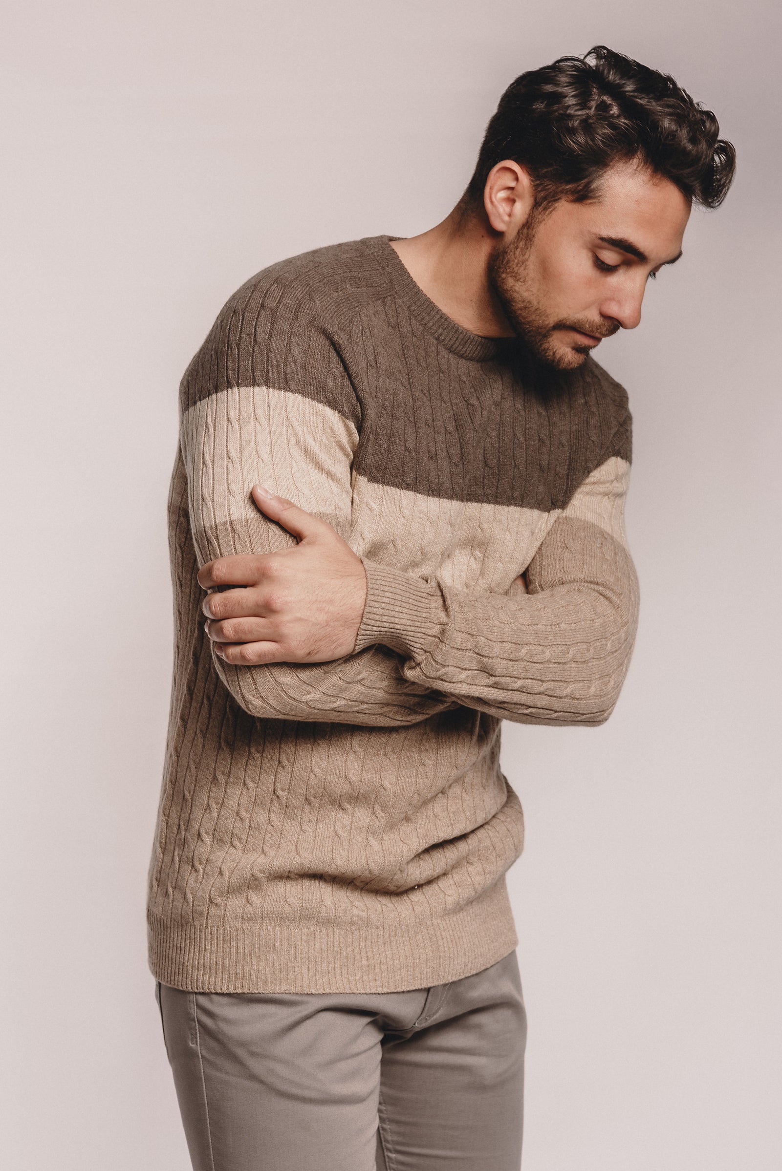 Tri-Colour Cable Sweater - Nuan Cashmere - classic - elegant - cashmere