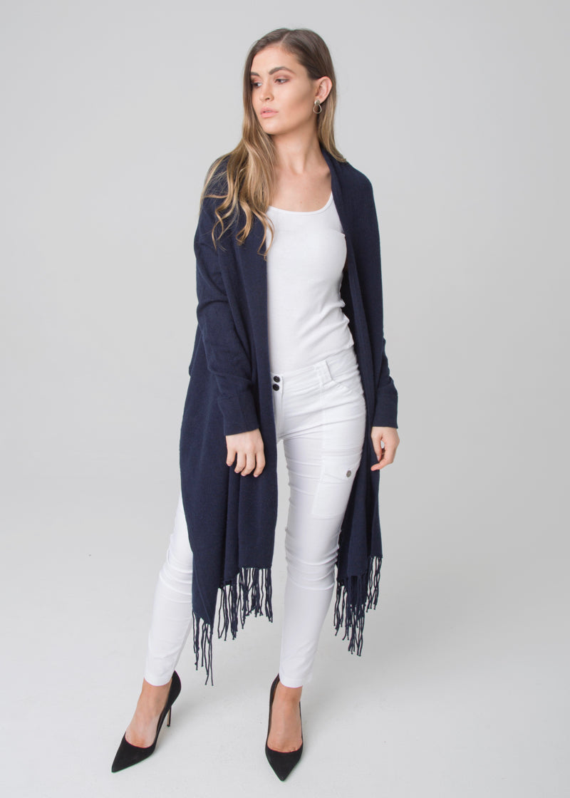 Hand-Fringed Cardi-Wrap - Nuan Cashmere - classic - elegant - cashmere