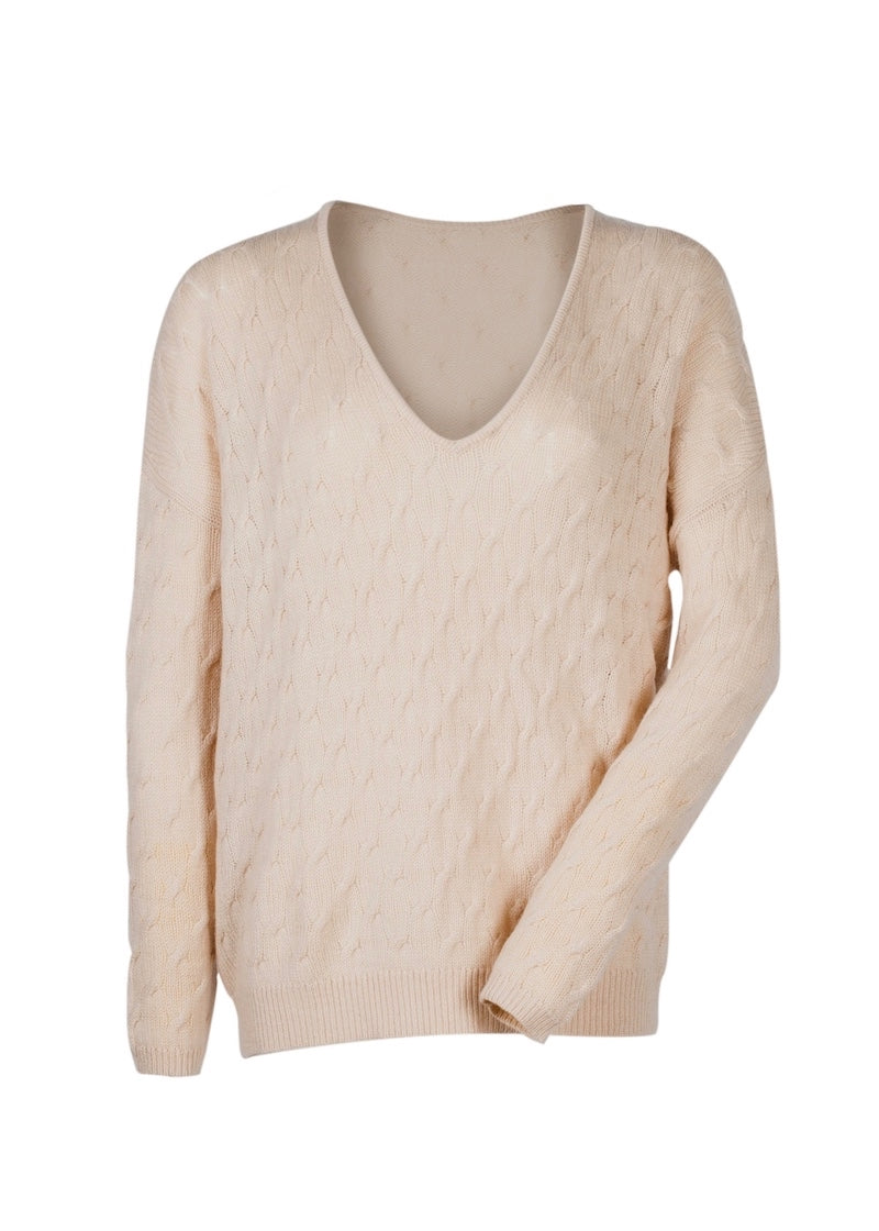 Handknit Cable Sweater - Nuan Cashmere - classic - elegant - cashmere